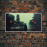 Japanese Style Cyberpunk City, Futuristic Cyberpunk Art, Framed Canvas Print, Ready To Hang Wall Art, Framed Wall Art, Hard Boiled
