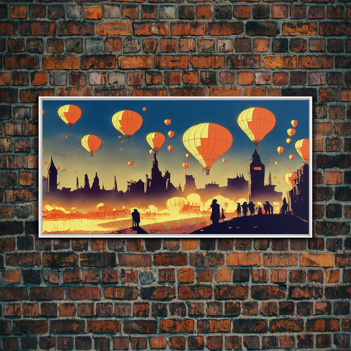 Flight of the balloons, hot air balloon armada, framed canvas print, ready to hang framed wall art