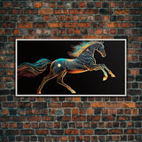 Steampunk Horse Automaton, Pop Art, Framed Canvas Print, Unique Wall Art, Living Room Decor, Huge Oversize Retro Style Art