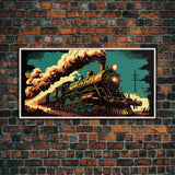 Pop Art Steam Train, Framed Canvas Print, Cool Wild West Decor, Western Art, Framed Colorful Pop Art