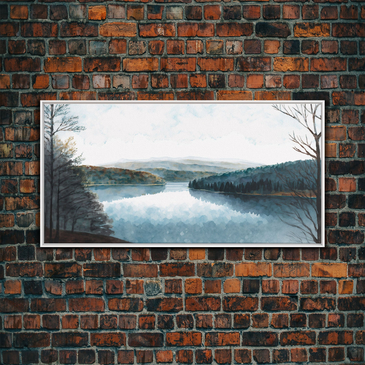 Blue Lake Art | Framed Canvas Print | Blue Lake Painting | Lake House Decor | Guest Room Landscape Painting | Detroit Lake Painting