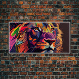 Pop Art Lion Framed Canvas Print Wall Art , Natural And Vivid Wall Decor , Modern Wall Art, Extra Large Wall Art, Lion Watercolor Painting