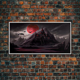 Horror Art, Haunted Castle and Blood Moon, Framed Canvas Print, Goth Art, Gothic Decor, Cool Wall Art