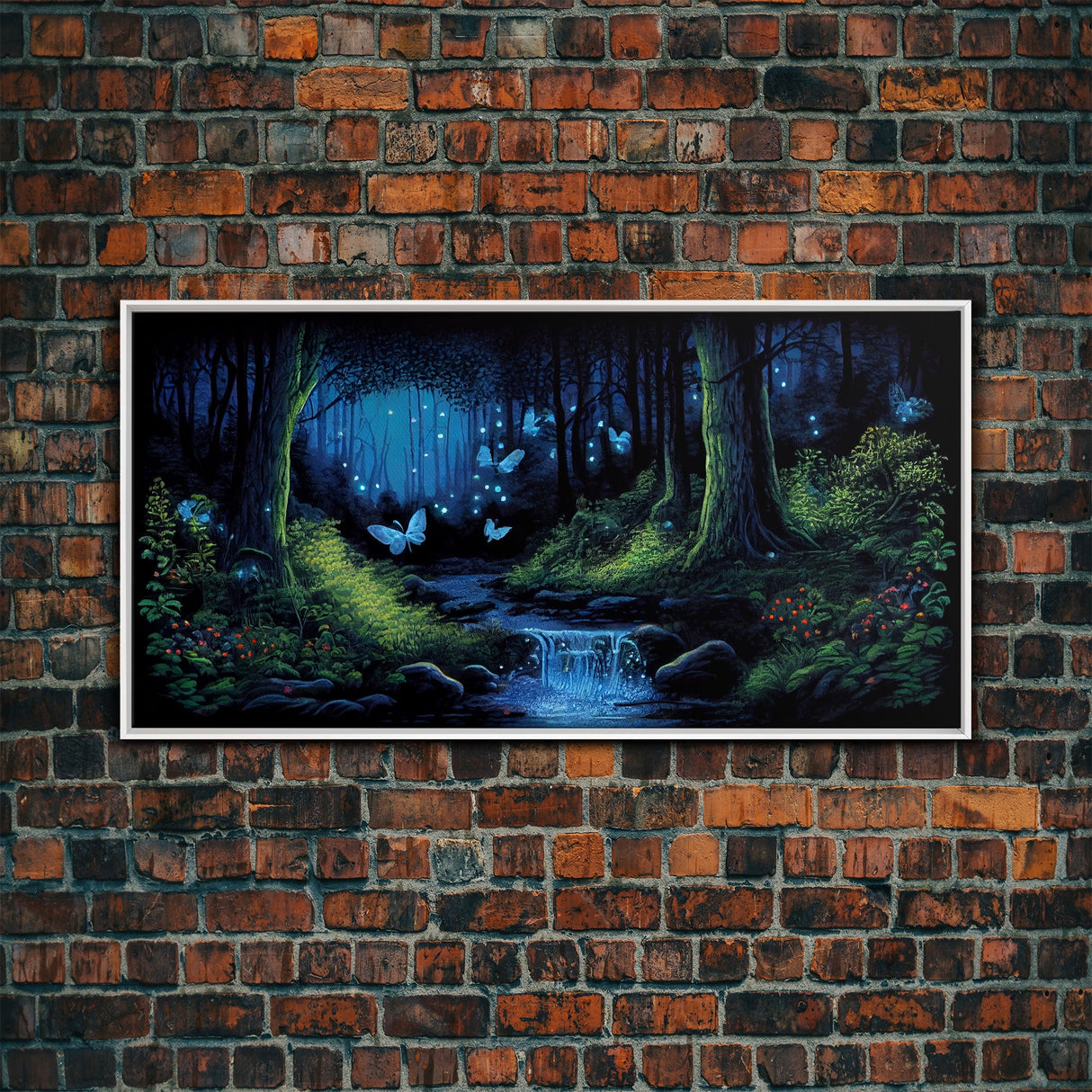 Enchanted Forest Painting, Fantasy Art, Fairy House, Fantasy, Woodland Decor, Woods, Forest, Fairy Forest with Blue Butterflies