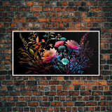 Wild Flower Art, Black Background, Framed Canvas Print, Canvas Art, Mother's Day, Watercolor Painting of Flowers on Canvas, Living Room Art