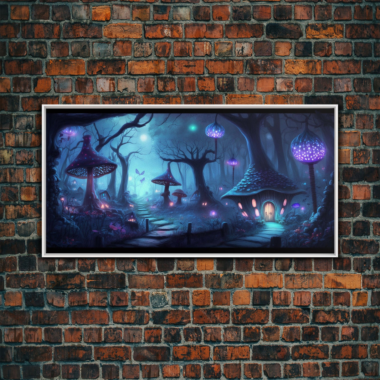 Magical Mushroom Fantasy Forest Wall Art, Framed Canvas Print, Game Room Art, Fantasy Decor