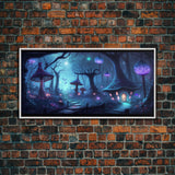 Magical Mushroom Fantasy Forest Wall Art, Framed Canvas Print, Game Room Art, Fantasy Decor