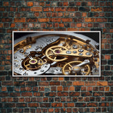 Clock Wall Decor, Watch Mechanism Wall Art, Watch Gears Wall Art, Panoramic Wall Decor, Canvas Print, Wall Art, Framed Canvas Art