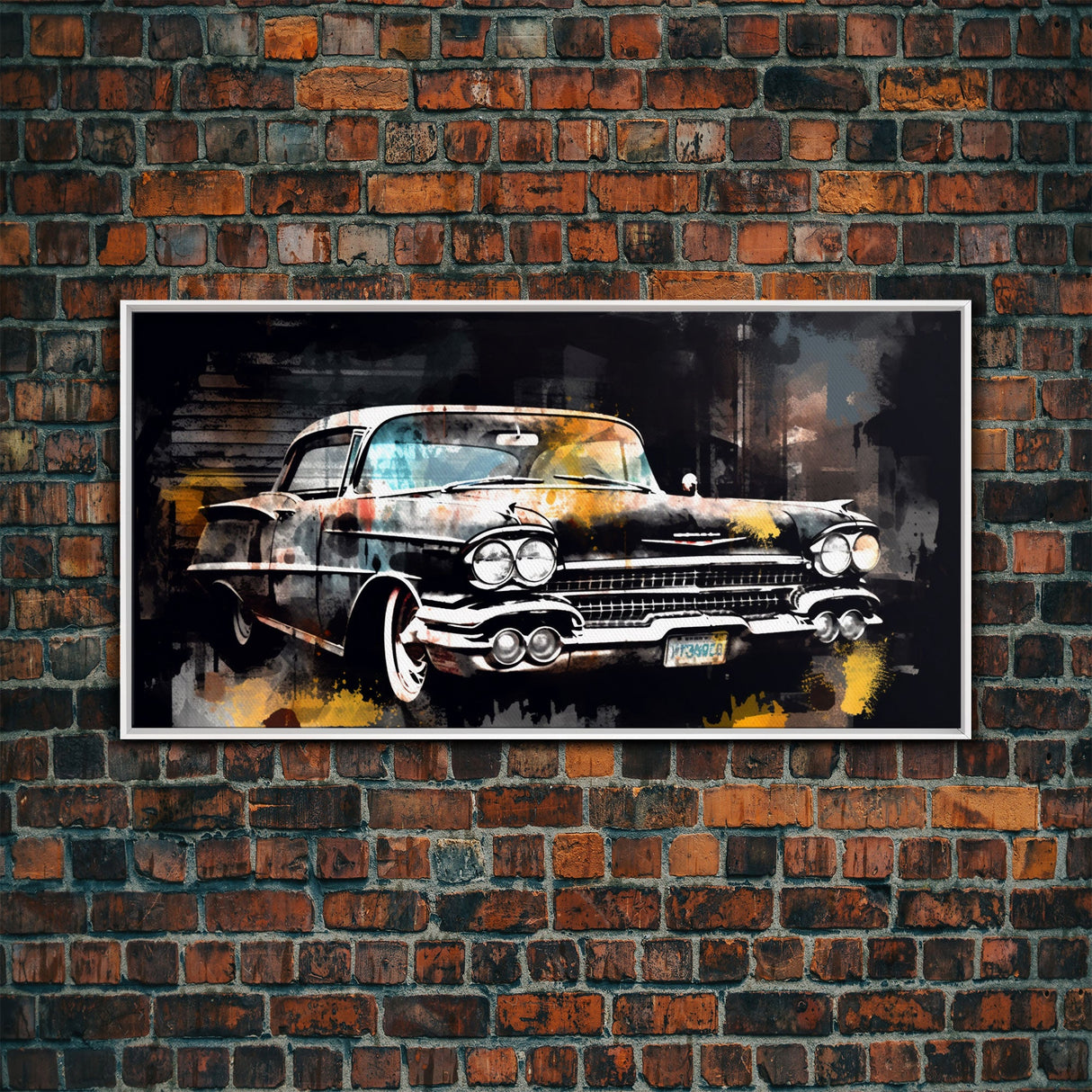 Vintage Car Wall Decor, Retro Car Wall Art, Garage Wall Art, Grunge Art, Panoramic Wall Decor, Canvas Print, Wall Art, Framed Canvas Art