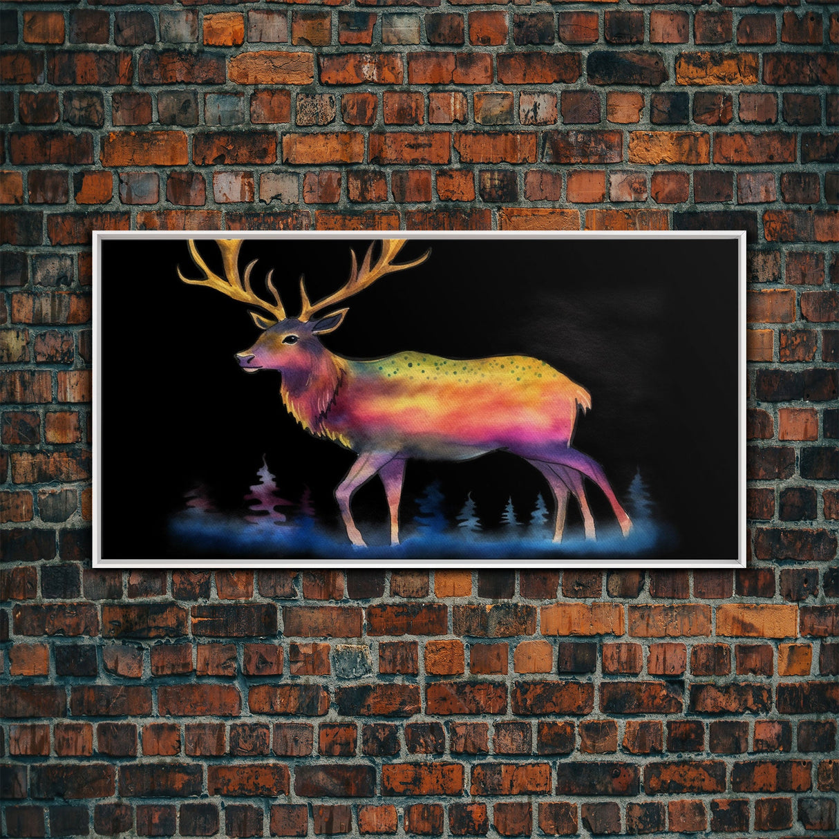 Abstract Stag Wall Art, Animal Art Print, Colorful Art, Watercolor Wall Art, Panoramic Wall Decor, Canvas Print, Wall Art, Framed Canvas Art