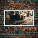 Cool Supercar Art, Framed Canvas Print, Cyberpunk Sportscar Painting, Futuristic Supercar Painting, Man Cave Decor, Gift For Him, Car Guy