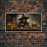 The Witch And Her Potions, Framed Canvas Print, Halloween Decor, Witch Painting, Dark Arts, Occult Decor
