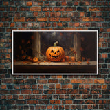 Spooky Art, Halloween Art, Jack O Lantern Art, Framed Canvas Print, Halloween Decor, Horror Prints, The Jack O Lantern In The Window