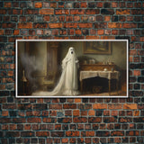 Sheet Ghost Wall Art, Framed Canvas Print, halloween decor, Halloween wall art,  ghost print, dark academia, victorian oil painting