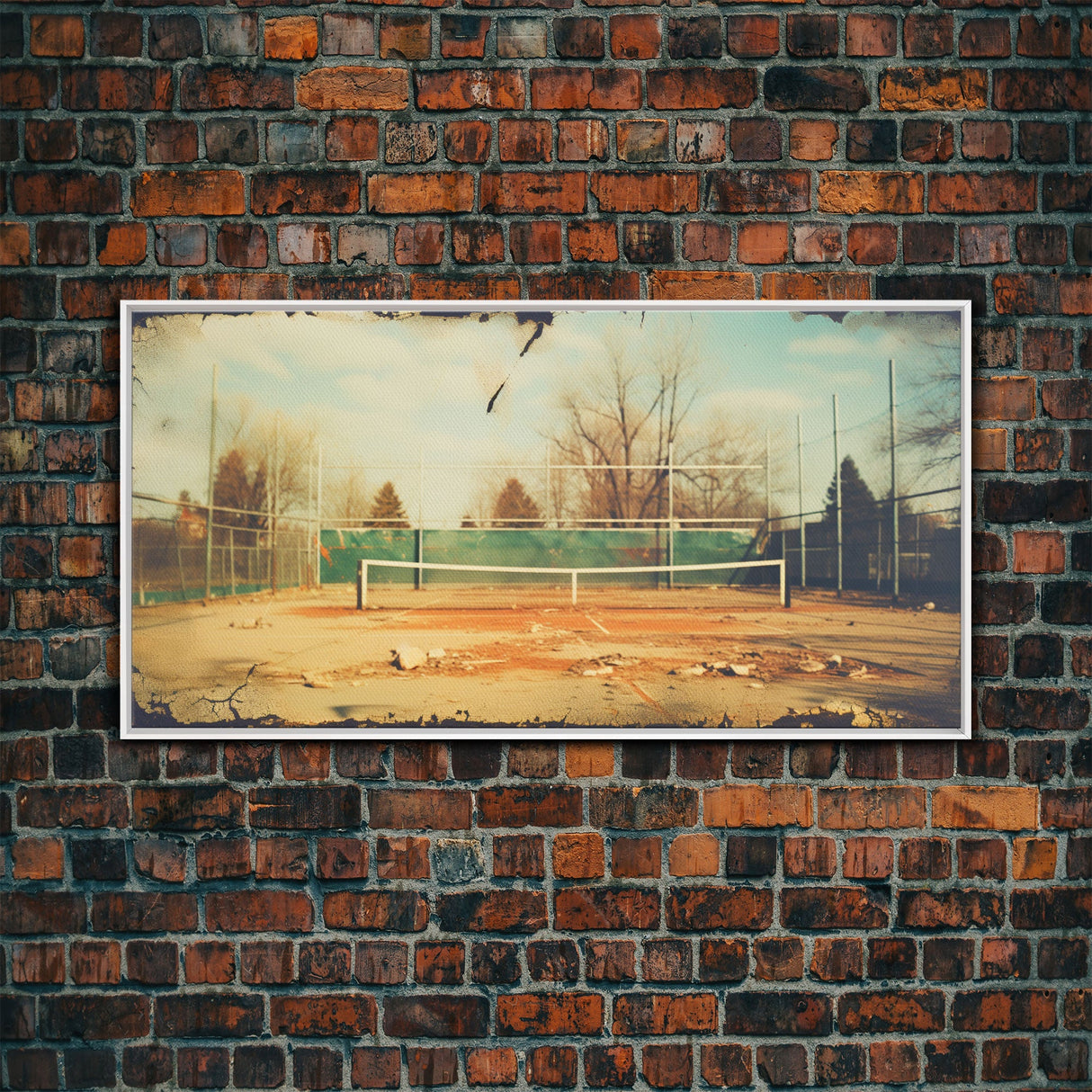 An Abandoned Tennis Court - Old Found Footage Photography - Framed Canvas Print - Urban Decay - Vaporwave Wall Art