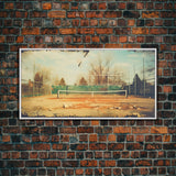 An Abandoned Tennis Court - Old Found Footage Photography - Framed Canvas Print - Urban Decay - Vaporwave Wall Art