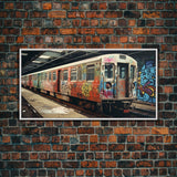 Graffiti Art On A Subway Train, Framed Canvas Print, Urban Decay, NYC 1970s, Graffiti Wall Art, Street Art, Pop Art Print, Industrial Art