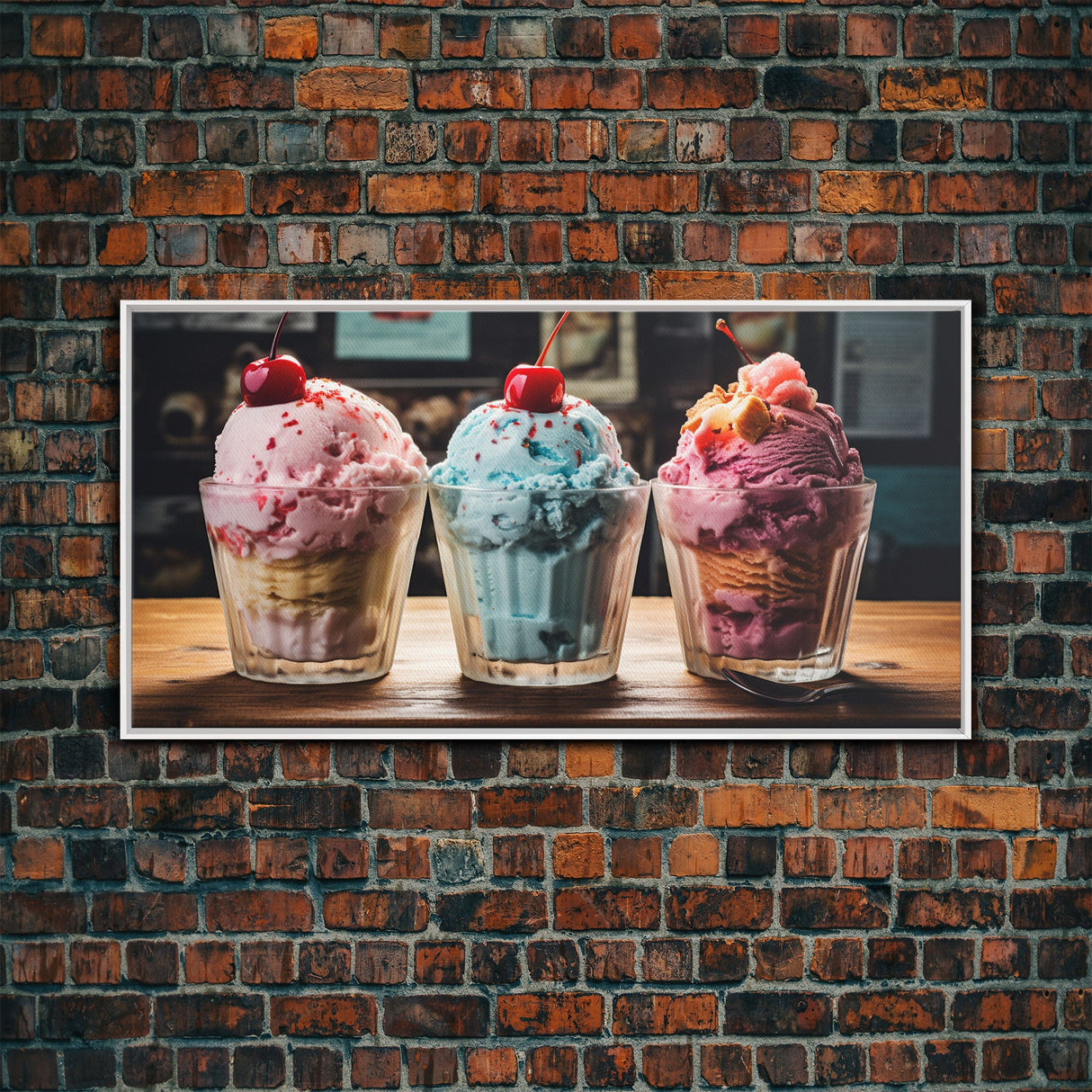 Ice Cream Shop Decor, Framed Canvas Print, Cute Nursery Decor, Retro Ice Cream Parlor Wall Art