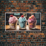 Ice Cream Shop Decor, Framed Canvas Print, Cute Nursery Decor, Retro Ice Cream Parlor Wall Art