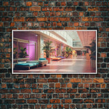 The Mall Before Opening On A Saturday Morning, Framed Canvas Print, Retro Vaporwave Aesthetic 1980s Vibes Wall Art