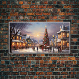 Christmas Tree In The Town Square - Winter Art - Christmas Gift Idea - Framed Canvas Print - Winter Wall Decor, Winter Print Christmas Decor