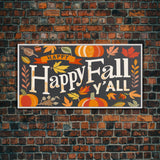 Happy Fall Y'all Typography Wall Art - Framed Canvas Print - Rustic Fall Sign - Thanksgiving Sign - Minimalist Farmhouse Primitive Art