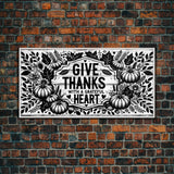 Give Thanks With A Grateful Heart Modern Farmhouse Wall Decor, Dining Room Wall Sign Kitchen Decor Large Framed Canvas Print, Fall Wall Art