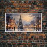 Victorian Christmas Village Winter Wonderland Canvas Print, Framed Wall Art, Christmas Decor, Retro Christmas Oil Painting, Christmas Art