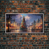 Christmas Decor Handmade, Framed Canvas Print, Beautiful Winter Wonderland Christmas Village, Christmas Tree Art