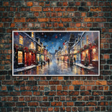 Christmas Wall Art - Framed Canvas Print - Winter Wonderland Victorian Village Decorated for Christmas - Christmas Canvas Wall Art