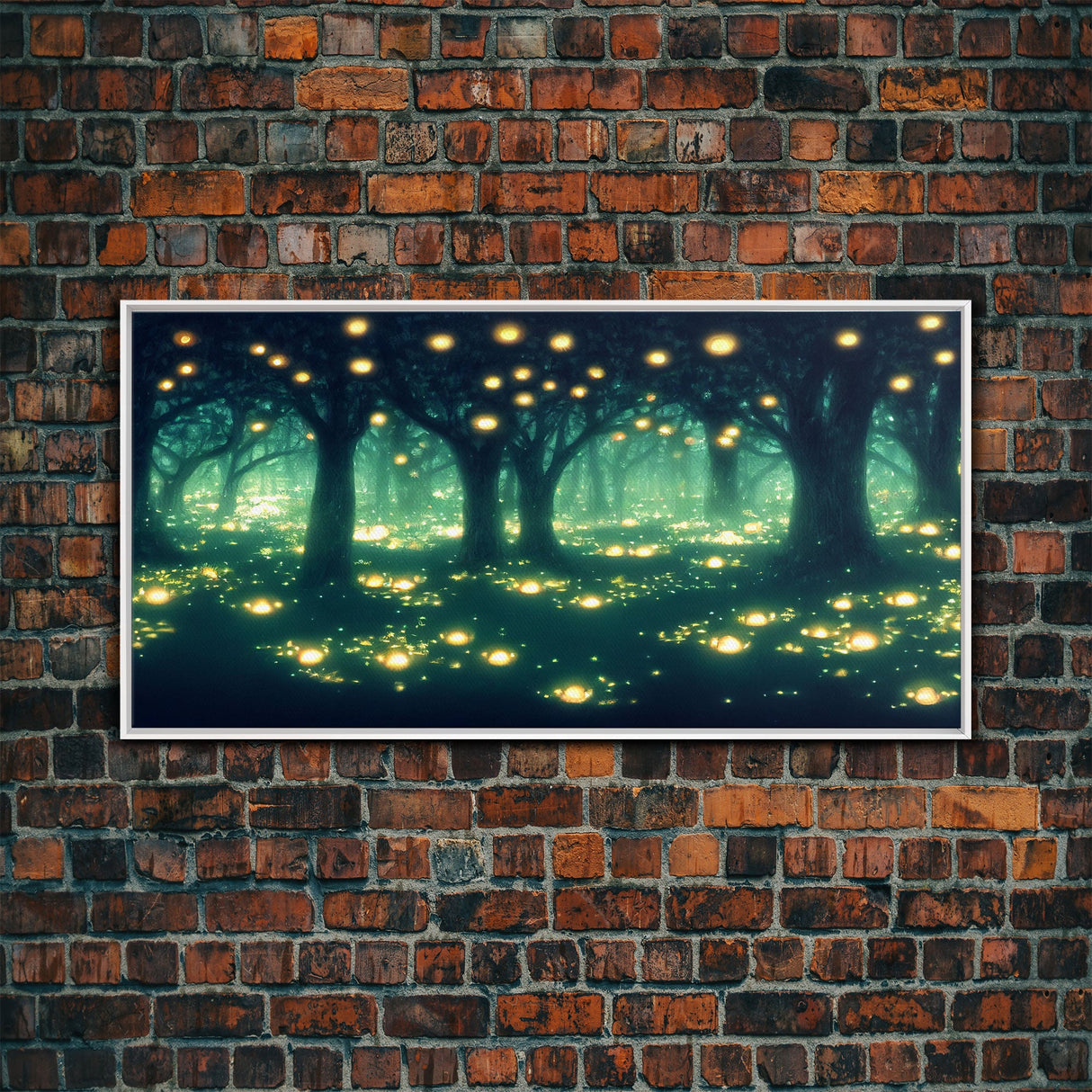 Fireflies At Night In A Fantasy Forest,  Framed Ready To Hang Canvas Print, beautiful wall art, guest room decor