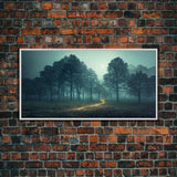 Gloomy Spooky Forest, ready to hang canvas print wall art, Lakehouse Cabin Wall Decor