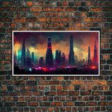 Dystopian Cyberpunk City, ready to hang canvas print wall art, framed canvas wall art, mancave wall art, Cyberpunk Art