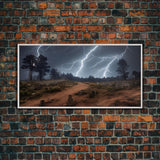Gloomy Haunted Graveyard At Night, Lightning Storm, Halloween Cemetery Art, ready to hang canvas print wall art