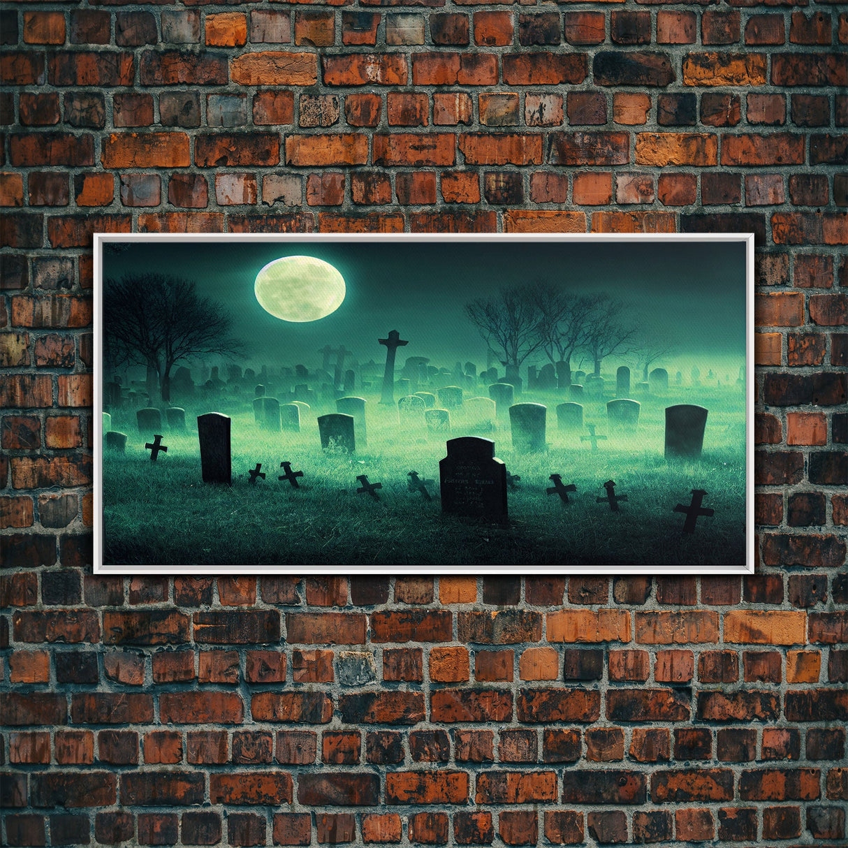 Halloween Cemetery At Night, Full Moon, Spooky Creepy Graveyard, ready to hang canvas print wall art