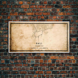 Vintage Bali Indonesia City Map Wall Art Canvas Print, Distressed Style Bali Map, Framed Wall Art, Cool Bali Travel Wall Art, Office Art