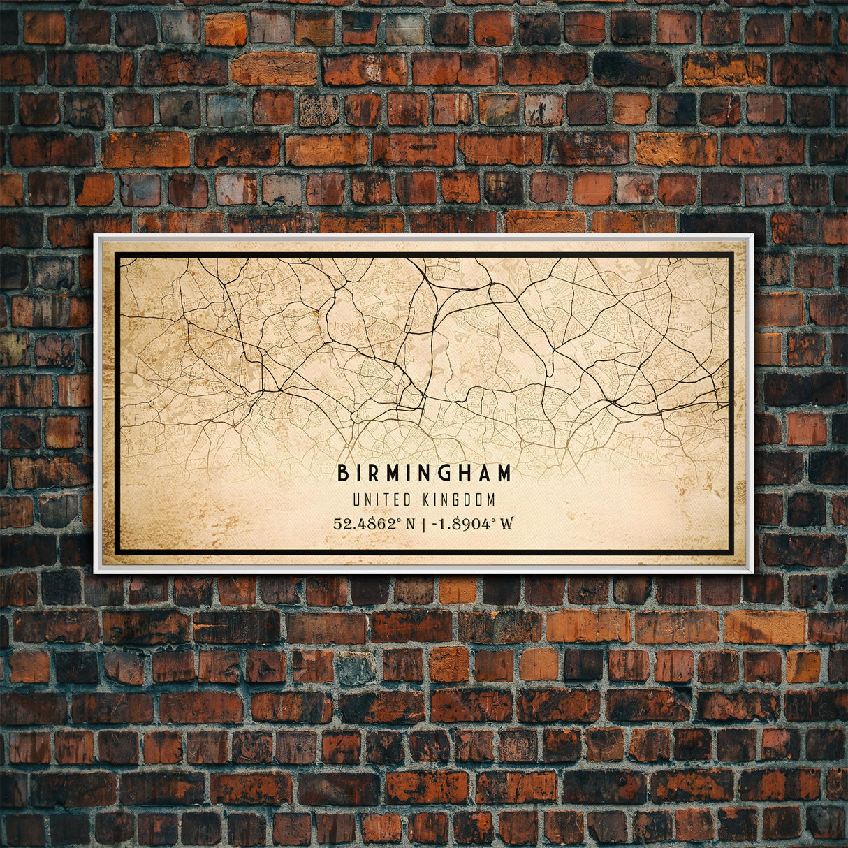 Birmingham UK map print poster or framed canvas, England map print poster canvas, UK city map print poster canvas, Vintage Travel Art