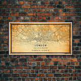 London UK map print poster or framed canvas, London map print poster canvas, London England city map print poster canvas, Vintage Travel Art