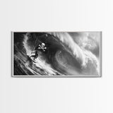 Pirate Surf - Framed Canvas Print - Black & White Photography Style Wall Art - Skull and Cross Bones Wall Art - Manly Decor - Mancave