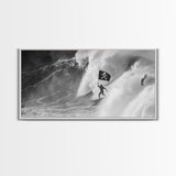 Surfer Waving A Skull and Crossbones Flag While Surfing - Framed Canvas Print - Cool Modern Art - Office / Mancave Decor Gift For Him
