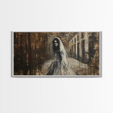 Ghostly Bride, Haunted Wedding, Framed Canvas Print, Spooky Wall Art, Halloween Decor