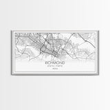 Richmond City Map, Virginia Art, Map Print, Minimalist Wall Art, Wall Art, Canvas Art, Best Gifts For Him, Wall Décor Prints, Horizontal Art