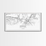 Riverside City Map, California Art, Map Print, Minimalist Wall Art, Wall Art, Canvas Art, Dorm Room Décor, Gift For Husband, Cabin Wall Art