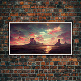 Mountain Sunset Oil Painting Canvas Print, Ready to hang gallery wrapped nature canvas print, synthwave style nature art