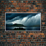 Foggy night rainstorm over the lake canvas print, nature and landscape wall art, ready to hang, cool wall art