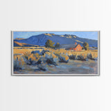 Rustic Cabin in Open Field, Framed Canvas Print, Ideal for Living Room Art, Country Style Home Decor, Cozy Bedroom Wall Art