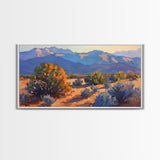 Serene Desert Landscape with Mountains, Beautiful Living Room Art, Framed Canvas Print, Farmhouse Style, Rustic Wall Decor