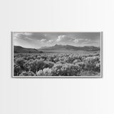 Mountain Range with Rolling Hills and Sagebrush, Framed Canvas Print Farmhouse Living Room Wall Art, Rustic Home Decor, Scenic Landscape Art