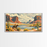 Cowboy in Monument Valley Landscape, Framed Canvas Print for Rustic Living Room Decor, Western Art for Bedroom and Home Decoration