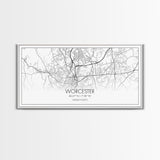 Worcester City Map, Massachusetts Art, Map Print, Modern Wall Art, Wall Art, Canvas Art, Dining Room Décor, Boho Wall Art, Prints Wall Art